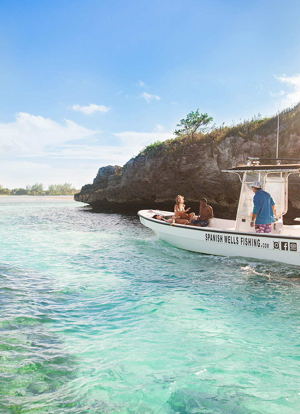 Boat in clear water ocean